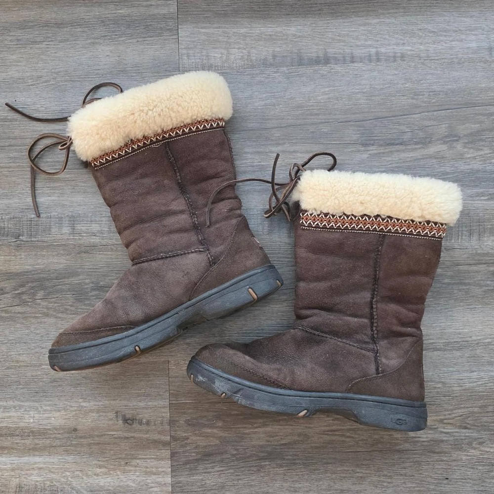 UGG Australia Ultimate Cuff Winter Boots Brown Suede Shearling 5273 Womens 8